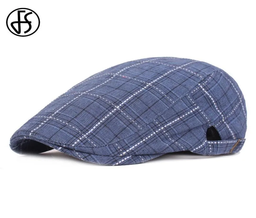 FS Plaid Vintage bérets casquette pour femmes noir bleu casquette plate hommes été coton gavroche casquettes Chapeau Ivy Gatsby Chapeau Peaky Hats8363549