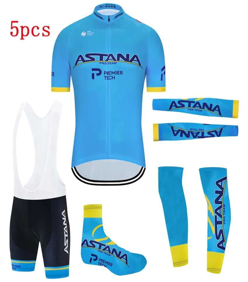 Blue Astana Cycling Team Jersey Summer Pro Bicycle Jersey Clothing Men Bib Gel Bike Shorts Set Maillot Sleeves Warmers Inkluderar ARM2714735