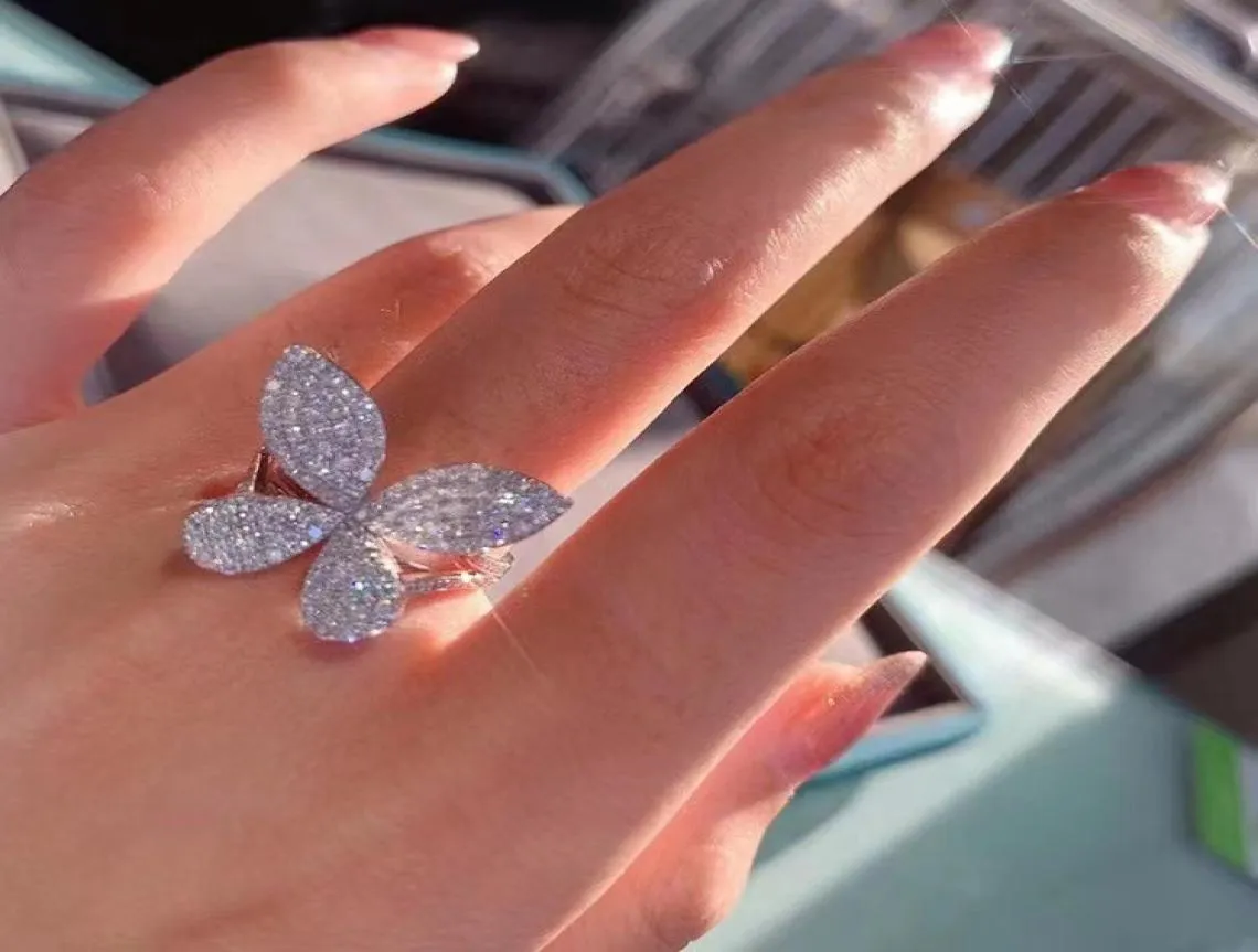 Choucong Luxury Jewlery Wedding Rings 925 Sterling Silver Pave White Sapphire CZ Diamond Gemstones Eternity Butterfly Women open a3650199