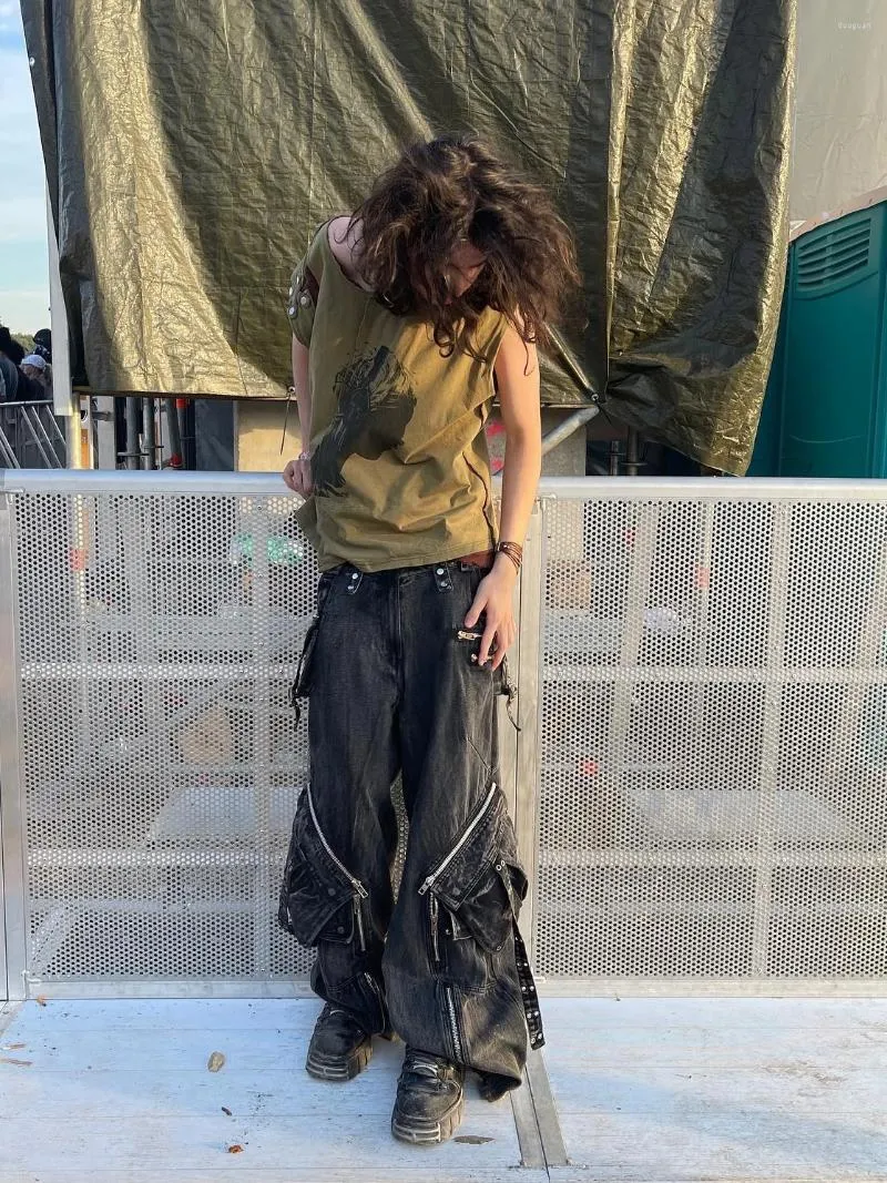 Pantalon en jean pour homme No Faiith Studios 23ss Washed Moss Green Loose Yasakani Utility Work Denim Pantalon Style post-apocalyptique Coupe confortable