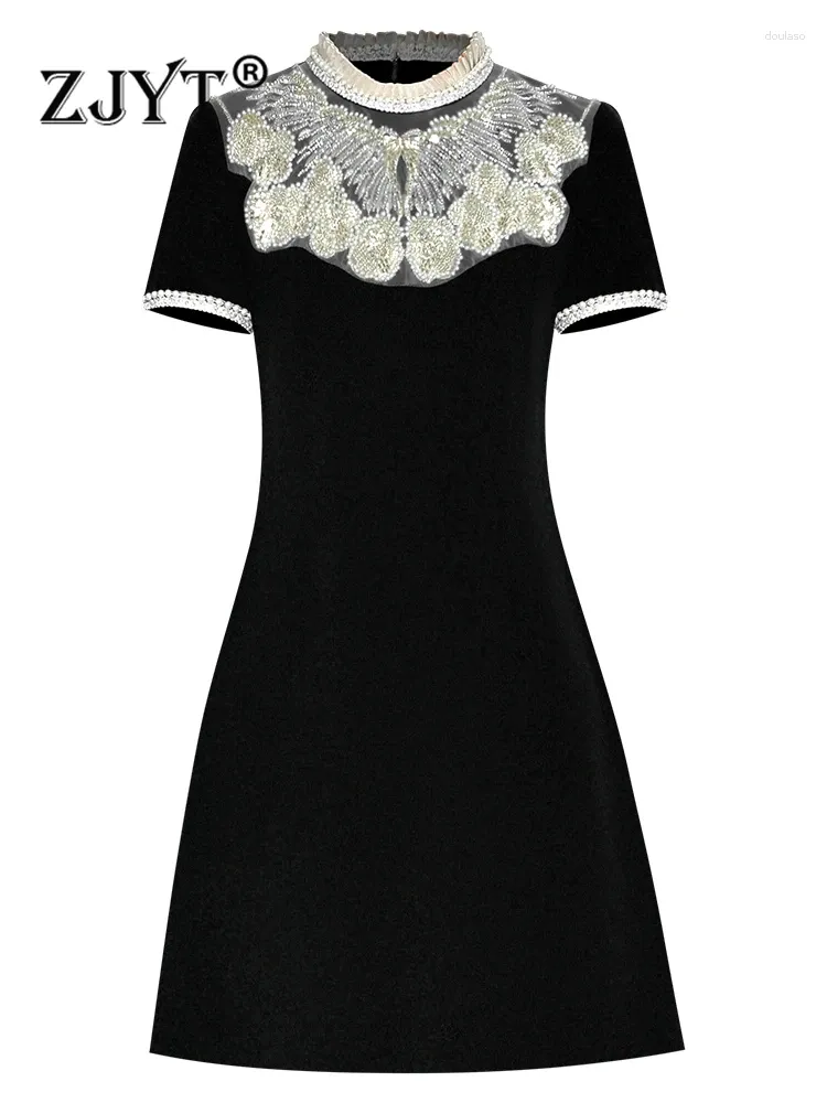 Бальные платья ZJYT Роскошное платье с бриллиантами и бисером для женщин 2023 Мини-черный зеленый Vestidos Короткое дизайнерское платье для подиума XXL