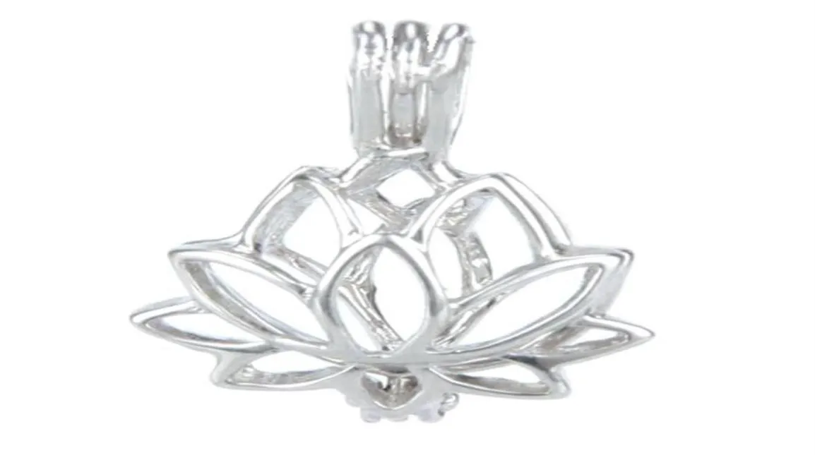 925 Versets-médails argenté Cage Lotus Shape Pearl Gem Beads Cage Pendant peut ouvrir le pendentif en argent sterling montage de bijoux de bricolage