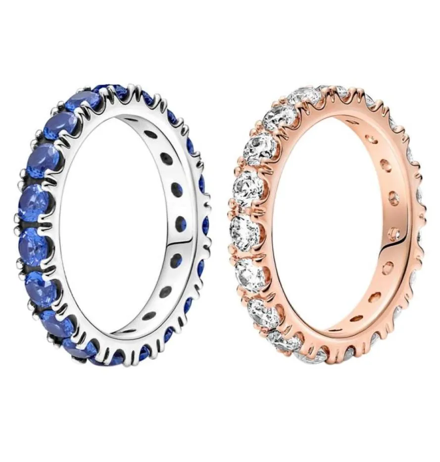 925 sterling zilver blauwe steen rij eeuwigheid ringen dames bruiloft ontwerper sieraden originele doos voor roségouden ring set verlovingscadeau5112678