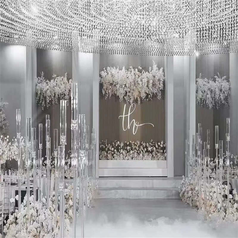 5st 118 cm högt bröllopscentrum Akryl 5 Arms Candelabra för fest- och mariage dekoration Rensa ljushållare
