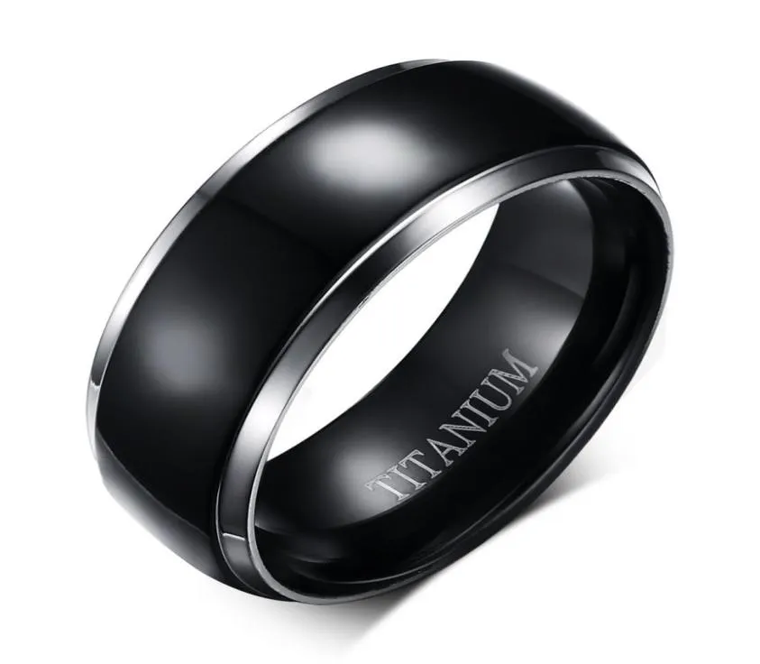 8mm titanium ringen voor mannen vrouwen zwarte koepel tweekleurige glanzende hoogglans trouwring maat 6137111841