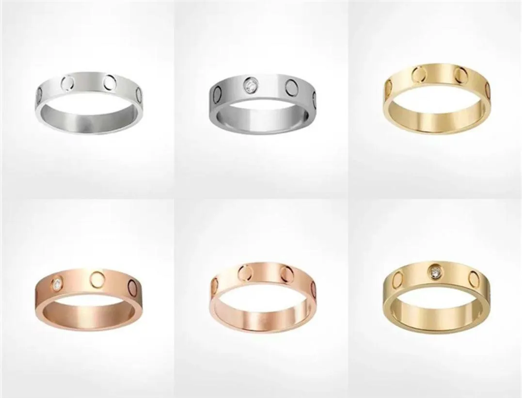 Titanium Steel Silver Gold Rose Zircon Mâle et femme Love Ring Ring Jewelry Un cadeau de mariage pour les jeunes mariés2620333