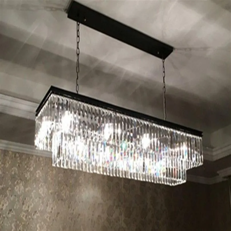 l Längd 125 cm 1920 -tal Odeon Clear Glass Fringe Rectangular Chandelier Vintage K9 Luster Crystal LLFA323O