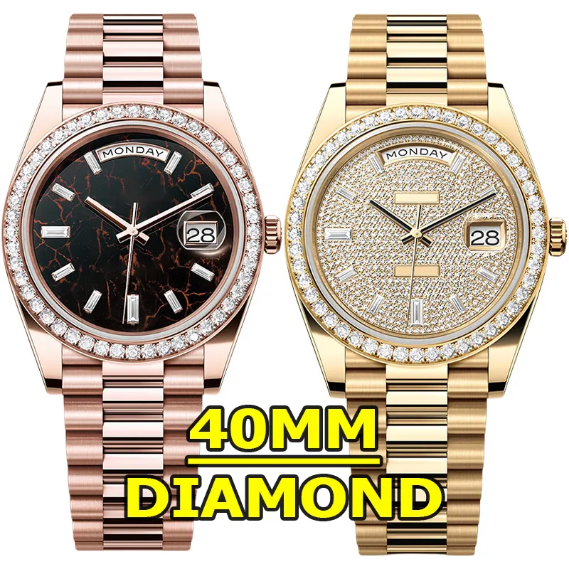 الساعات المصممة للرجال الفاخرة مع الماس 40 مم حركة الآلات الآلية الساعات 904L من الفولاذ المقاوم للصدأ مصممة مضيئة ماء الياقوت wristwatch