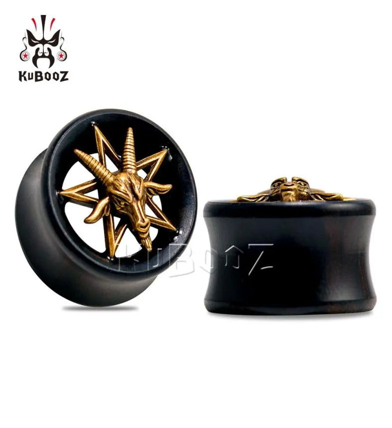 KUBOOZ bois ébène tête de mouton hexagramme tunnels bouchon d'oreille corps Piercing bijoux boucle d'oreille jauges extenseur civière entière 825mm 323426715