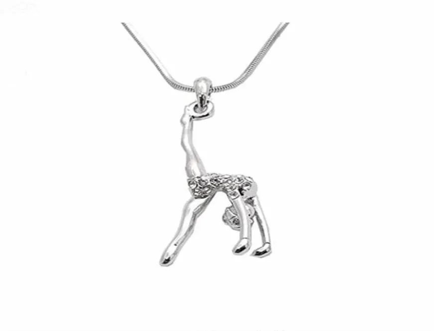 Double Nose Arrival Metal Inlay Women Figure Gymnastic Girl Charm Necklace Gym Jewelry Pendant Necklaces2279137