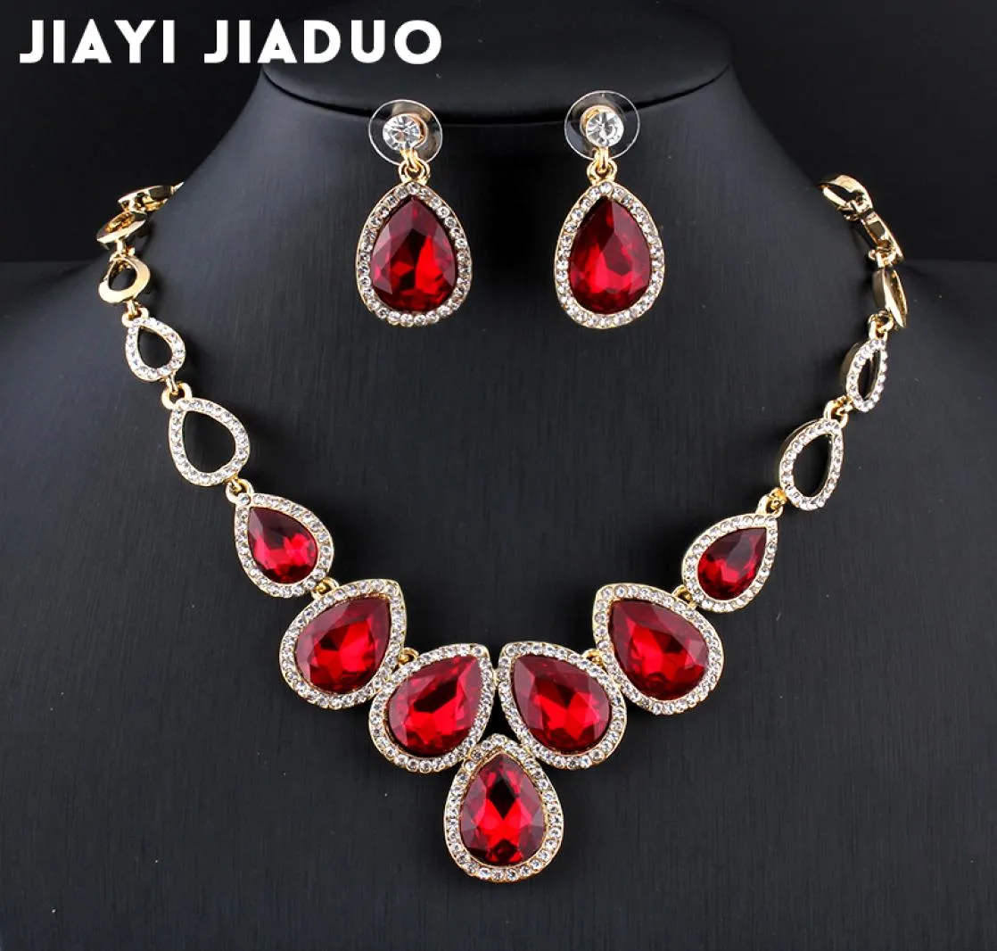 Jiayijiaduo ensemble de bijoux africains ensemble de collier et boucles d'oreilles en cristal couleur or pour femmes bijoux de mariage en cristal rouge 3790257