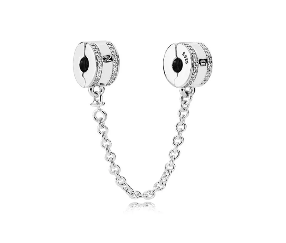 Fashion Women 925 Sterling Silver Clear CZ Sicurezza Clip Fit Clip Fit Gioielli fai -da -te Bracciale Fiocchiali 9363380