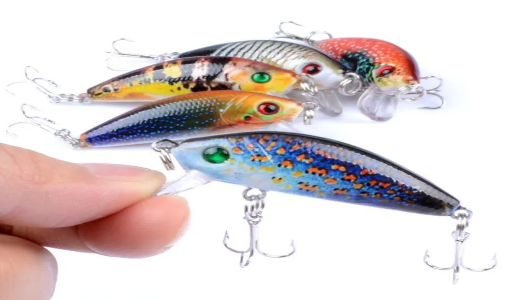 Minnow Fishing Lure Hard Mini Crank Bait 38g 5cm 3D Eyes Crankbait Plastic Wobbler with 10 Hooks4644808