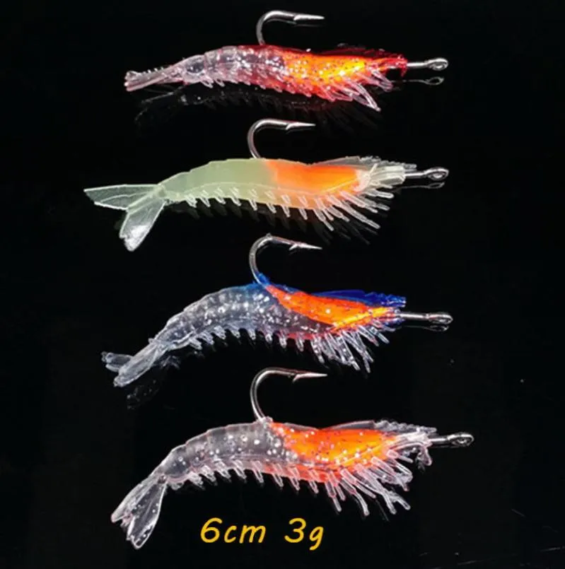 10pcslot 4 Color Mixed 6CM 3G Shrimp Soft Baits Lures Single Hook Fishing Hooks Fishhooks Artificial Bait Pesca Tackle Accessor6324369