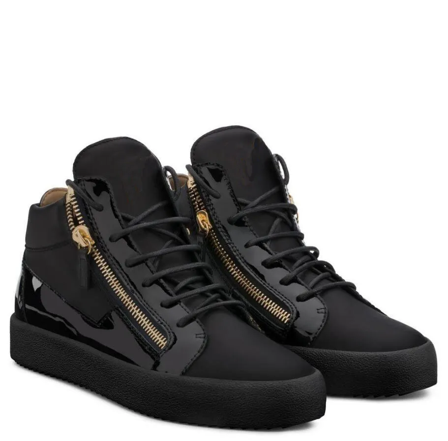 Pop shoes zipper sneaker Kriss Plus mid-top sneakers platform thick soles lace up trainers black white patent leather round toe luxury designer shoes with box 38-46