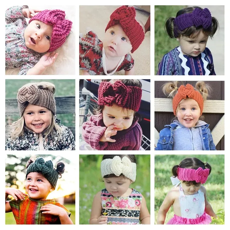 Winter Warm Baby Turban Knitted Wool Headbands Crochet Big Bow Headwear Girls Hair Accessories Newborn Infant Headwrap M3055