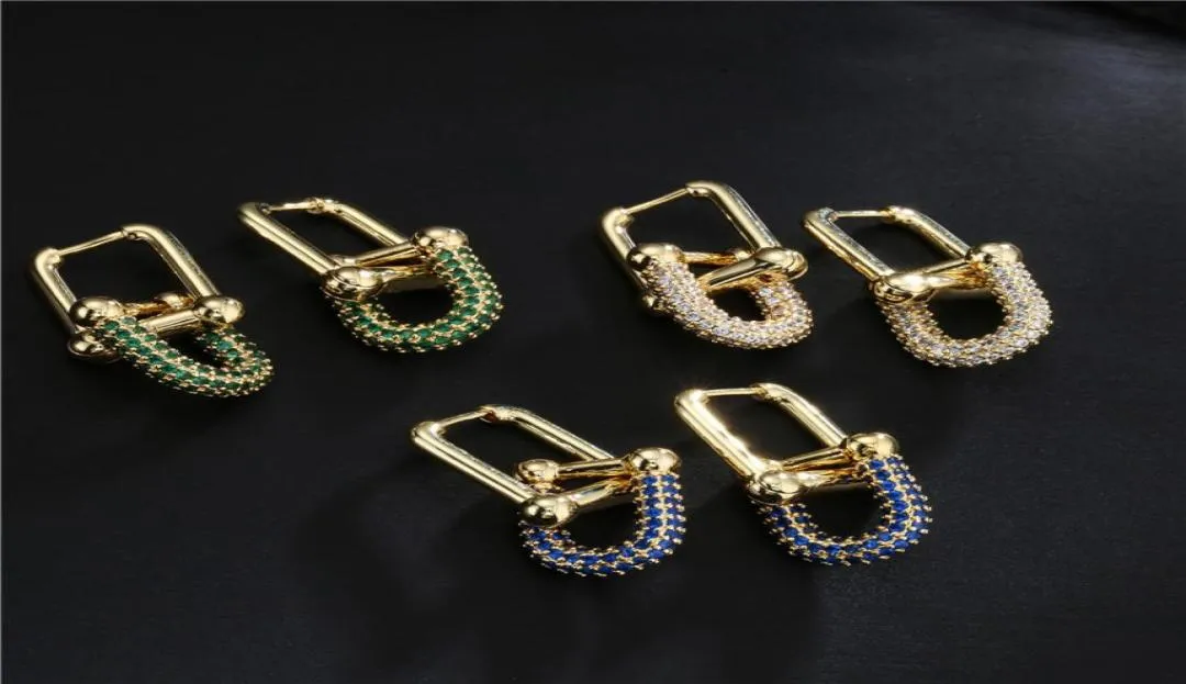 Boucles d'oreilles à breloques géométriques pour femmes, nouvelle mode 2022, avec clous en cristal blanc vert bleu, bijoux cadeau 2839818