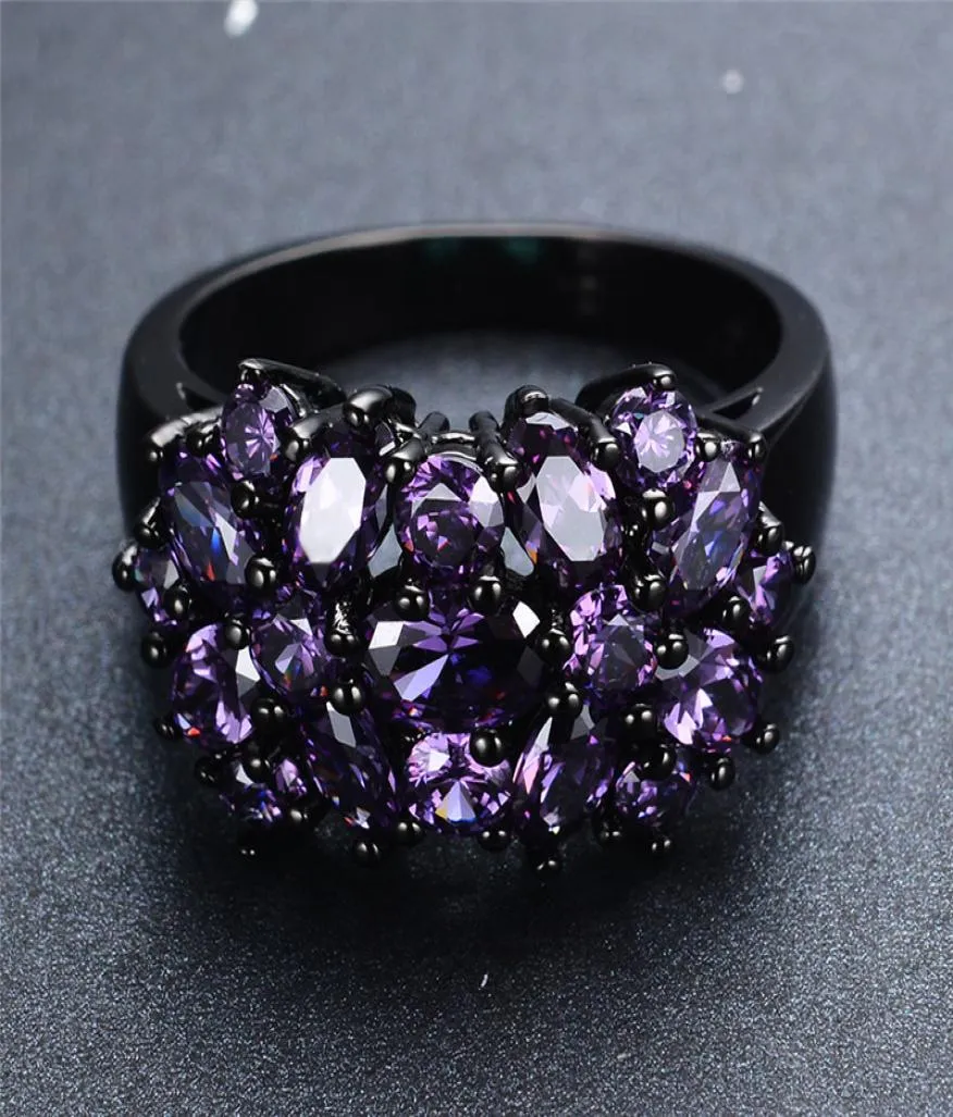 Small Oval Purple Crystal Zircon Star Flower Sings For Women Men Men Vintage Black Gol Multicolore Stone Rague Femme Bijoux de mariage Femme1547243