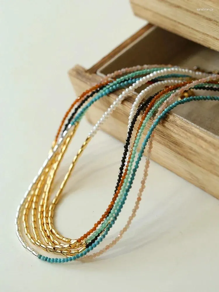 Ожерелья с подвесками, винтажное мини-ожерелье с натуральным жемчугом и агатом, бисерное ожерелье, универсальная сложенная ключица