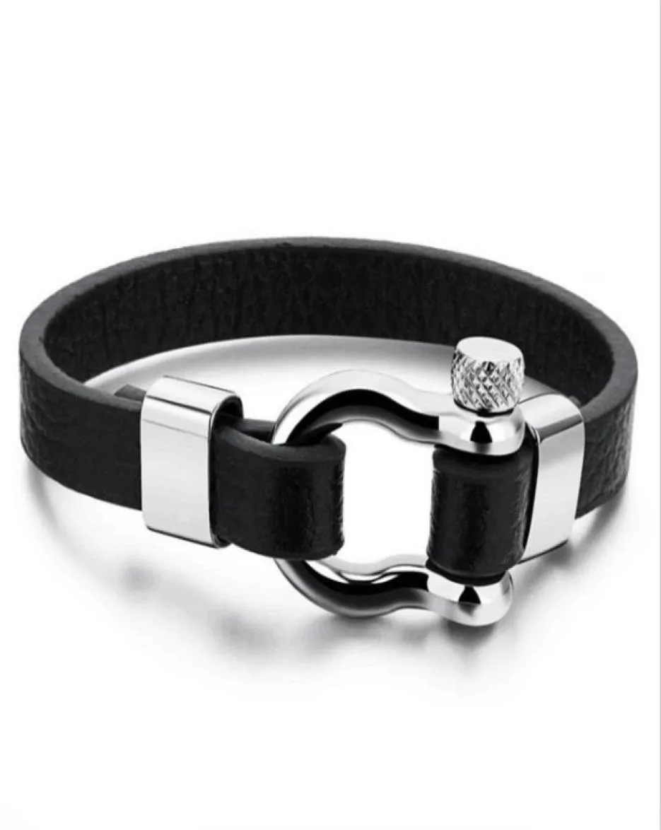 Stainless Steel Shackle Buckle Leather Survival Bracelet Men Nautical Sailor Surfer Wristband Jewelry80376952340111