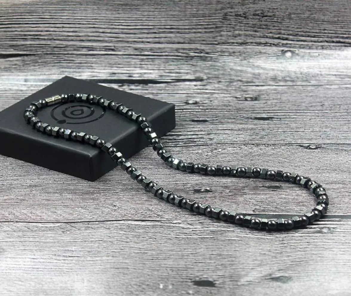 Collier en perles d'hématite magnétique Vintage noir, thérapie de guérison énergétique, sain, pour hommes et femmes, HN0227474705