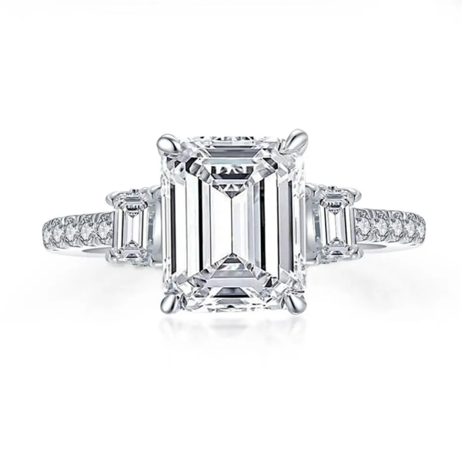 Ringar Anziw 925 Sterling Zilveren 3 Karaat Emerald Cut Engagement Ring Voor Vrouwen 3steen Gesimuleerde Diamond Wedding Band5677838640895