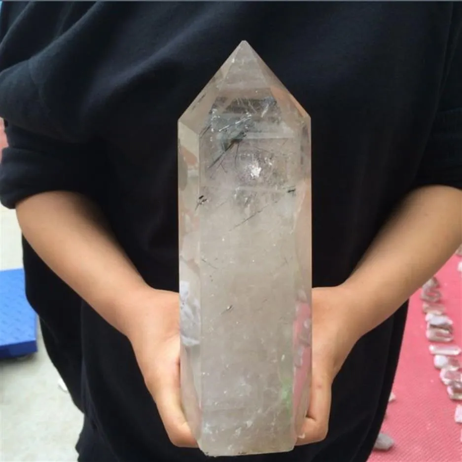 حوالي 500g-700g طبيعية واضحة الكوارتز crystal wand point encymen222v