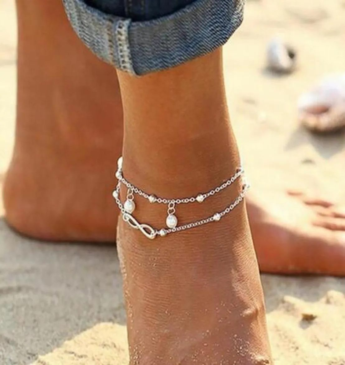 Spotkaj kryształową bransoletę do kostki Numer kostek Srebrna kolor linku łańcucha Bransoletka na nogę dla kobiet na plaży w stóp biżuteria 5865440
