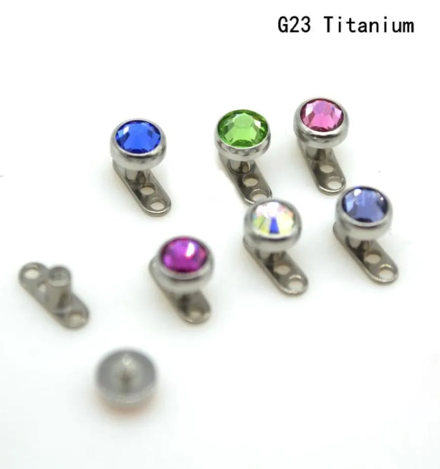 جلدية الجلد الجلدية الجلد غواص جسم ثقب المجوهرات الصف 23 التيتانيوم G23 CZ Crystal GEM 4MM رأس Micro Retainers1910432