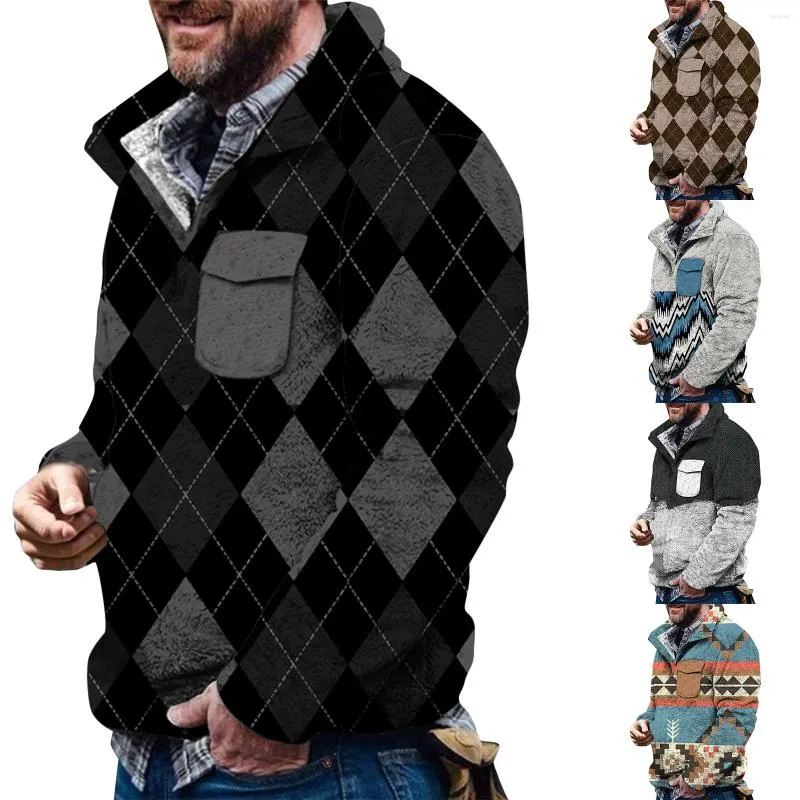 Erkek Hoodies Erkek Sonbahar ve Kış Uzun Kollu Sweatshirt Flannel Ekose Başlık Düğmesi Cep Hip Hop Out Giyim Rüzgar Geçirmez