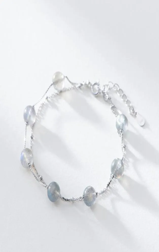 Pulseira de prata esterlina natural moonstone dupla personalidade pulseira de prata a nova venda fashion8476443