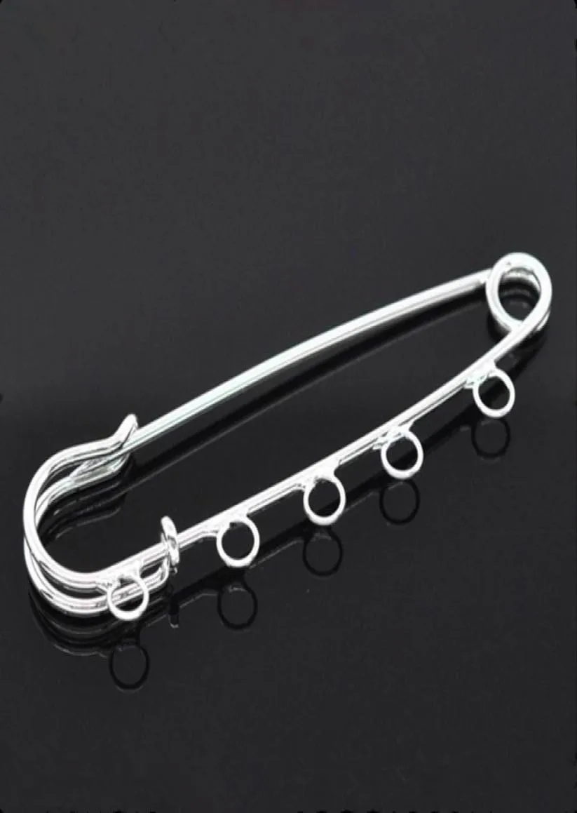 100Pcs Support de Broche Brooches Safety Pin 5 Holes Silver Plated 7x2cm 2010097869814