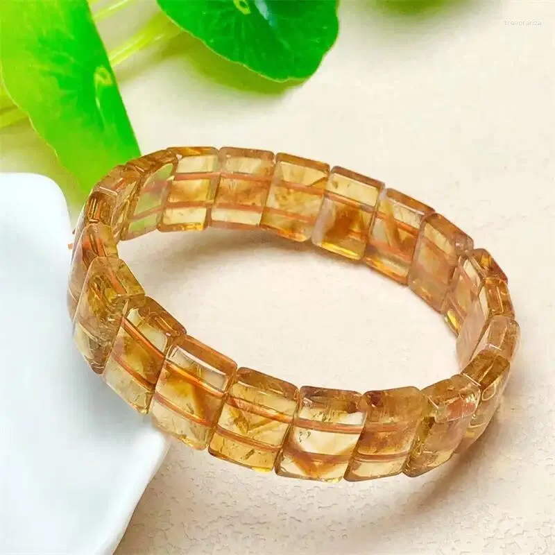 Bangle Natural Citrine Fortune Energy Crystal Gemstone Armband Mineral String Woman Amulet smycken Healing Gift 1st 8x12mm