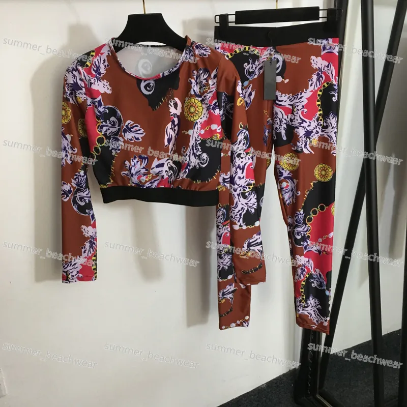 Womem Floral Printed Yoga Tops 세련된 스트레치 요가 레깅스 세트 빈티지 요가 긴 슬리브 탑 야외 피트니스 요가 마모