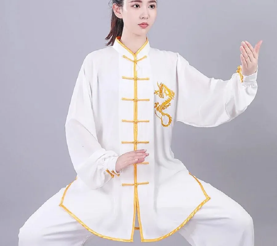 Ropa Etnica Al Por Mayor Hombres Chinos Mujeres Trajes De Kung Fu Bordado Dragon Dorado Manga Larga Tai Chi Arte Marcial Uniforme Conjunto 231212 De 28 76 DHgate