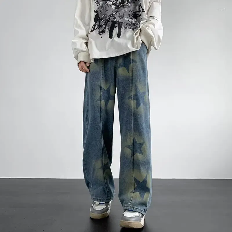 Jeans masculinos 2023 y2k moda estrela impressão vintage azul baggy calças para homens mulheres retas coreano casual denim calças pantalon homme