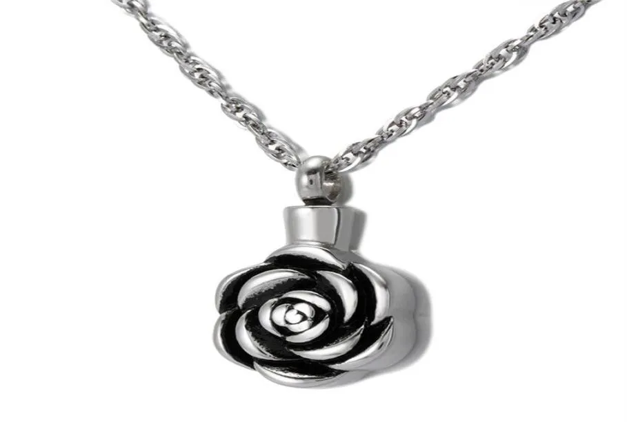 Cremation Jewelry Rose Urn Necklace For Ashes Keepsake Memorial Pendant Locket Rostfritt stål Vattentät Remembrance Halsband24783192005