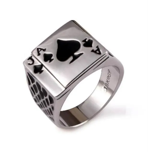 Punk Rock Enamel Black Oil Poker Card Spades A Men Finger Ring Alloy Gothic Skull Hand Claw Rings Playing Cards Jewelry8600918