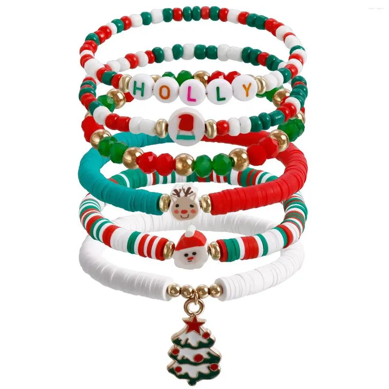 Charm Bracelets Y2K Polymer Clay Stackable Bracelet Set For Women Santa Claus Tree Elk Deer Snowflake Beaded Bangle Christmas Jewelry