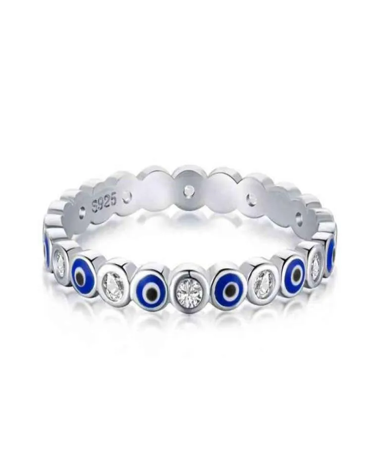 Äkta 925 Sterling Silver Evil Eye Ring Charm Blue Wedding Eternity Rings for Women Lucky Turkey Jewelry Gift for Girl 2022 W2201136107