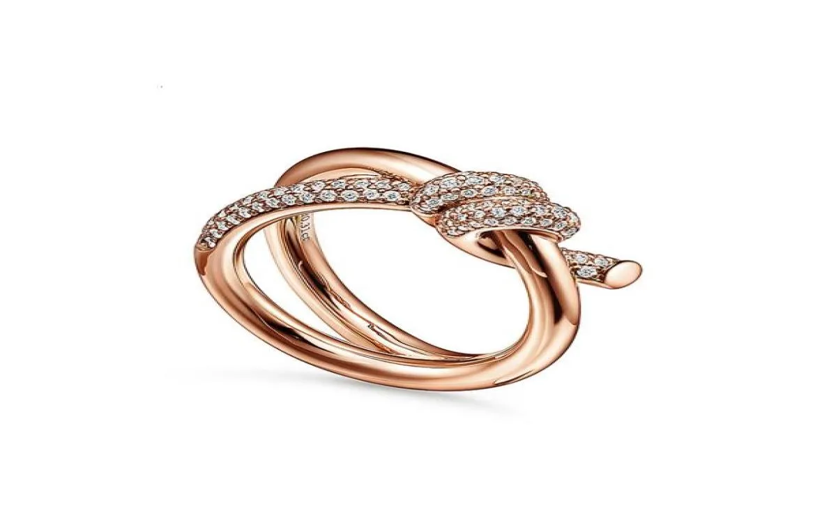 Anel solitário de prata esterlina 925, anel com nó, joia feminina, banhada em ouro rosa 18k, marca de luxo, presente de dia dos namorados, 2211155988810