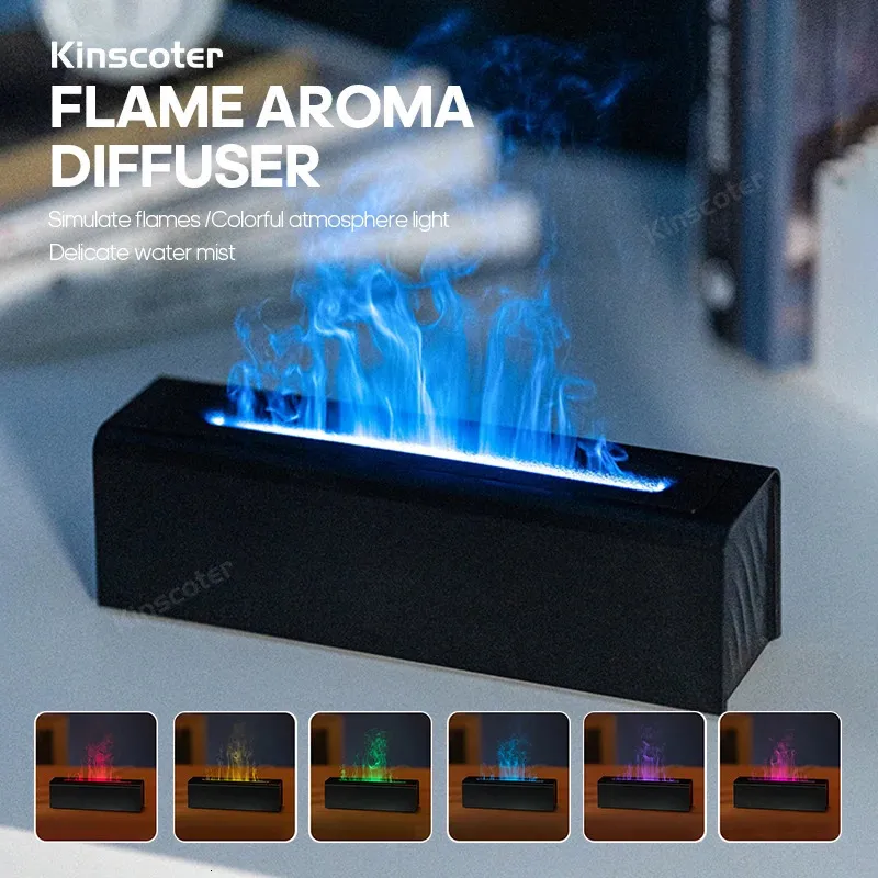 Diffusers voor etherische oliën KINSCOTER Flame Aroma Diffuser Luchtbevochtiger Ultrasone Cool Mist Maker Fogger LED Essential Oil Fire LED Lamp Difusor Gift 231213