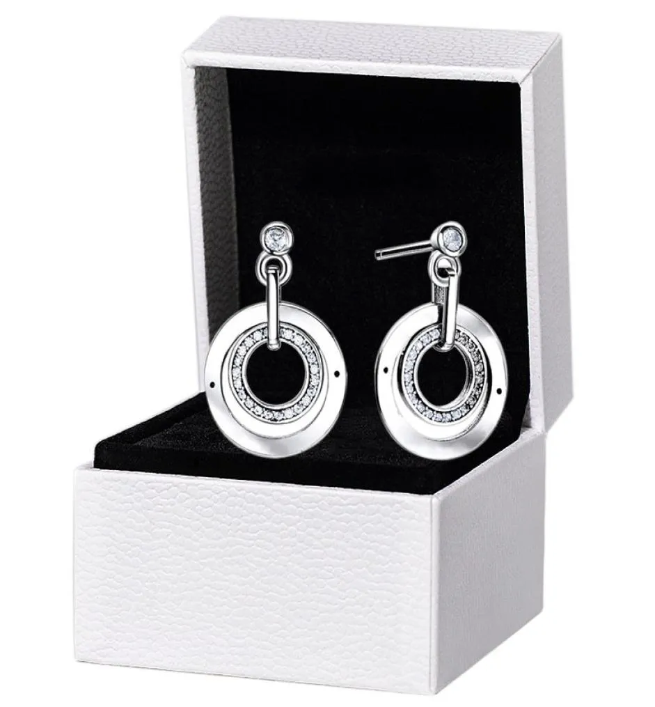 925 Silver Logo Double Circle Pendant Stud Earring Original Retail Box For Women Girls Party Jewelry Sparkling örhängen7828992