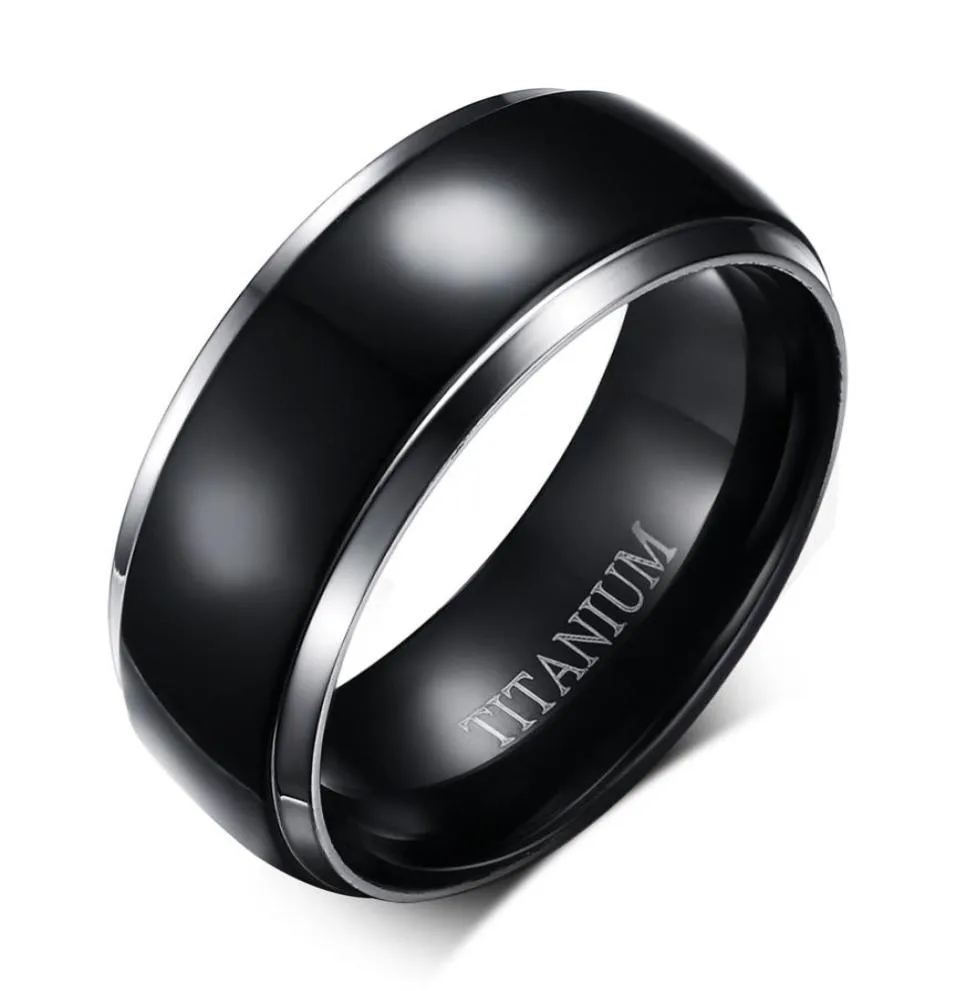 8 mm tytanowe pierścienie dla mężczyzn kobiety Czarna kopuła dwustronna błyszcząca błyszcząca wysoka polska oprawa ślubna Rozmiar 6131490315
