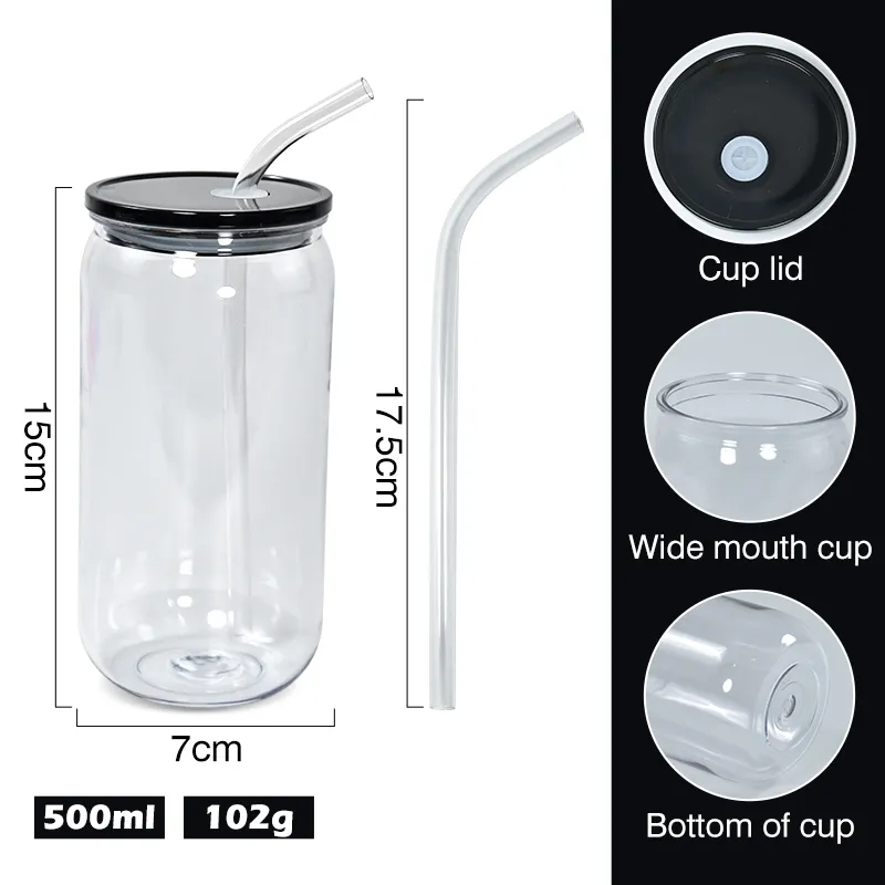 16oz Plastic Mason Jar PP acrylic single-layer cup with Straw 500ml Clear Mason Can PP Drinking Cup