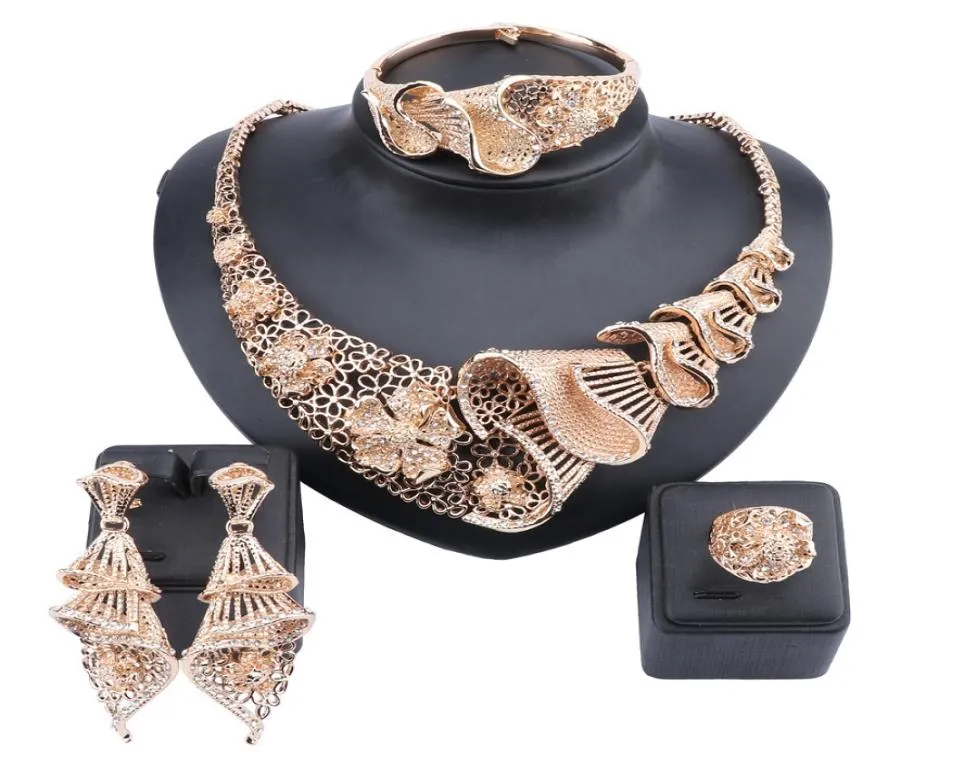Nigeria rétro fleur cristal collier Bracelet fête du jour commémoratif élégant femmes boucles d'oreilles bague classique bijoux Sets3038765