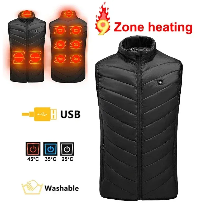 Herenvesten PHMAX Verwarmd vest Winter Warm Wandelen Verwarmd jack Vest Buitensporten Heren Ski-opwarming Verwarming Thermische kleding USB 9/2 plaatsen 231213