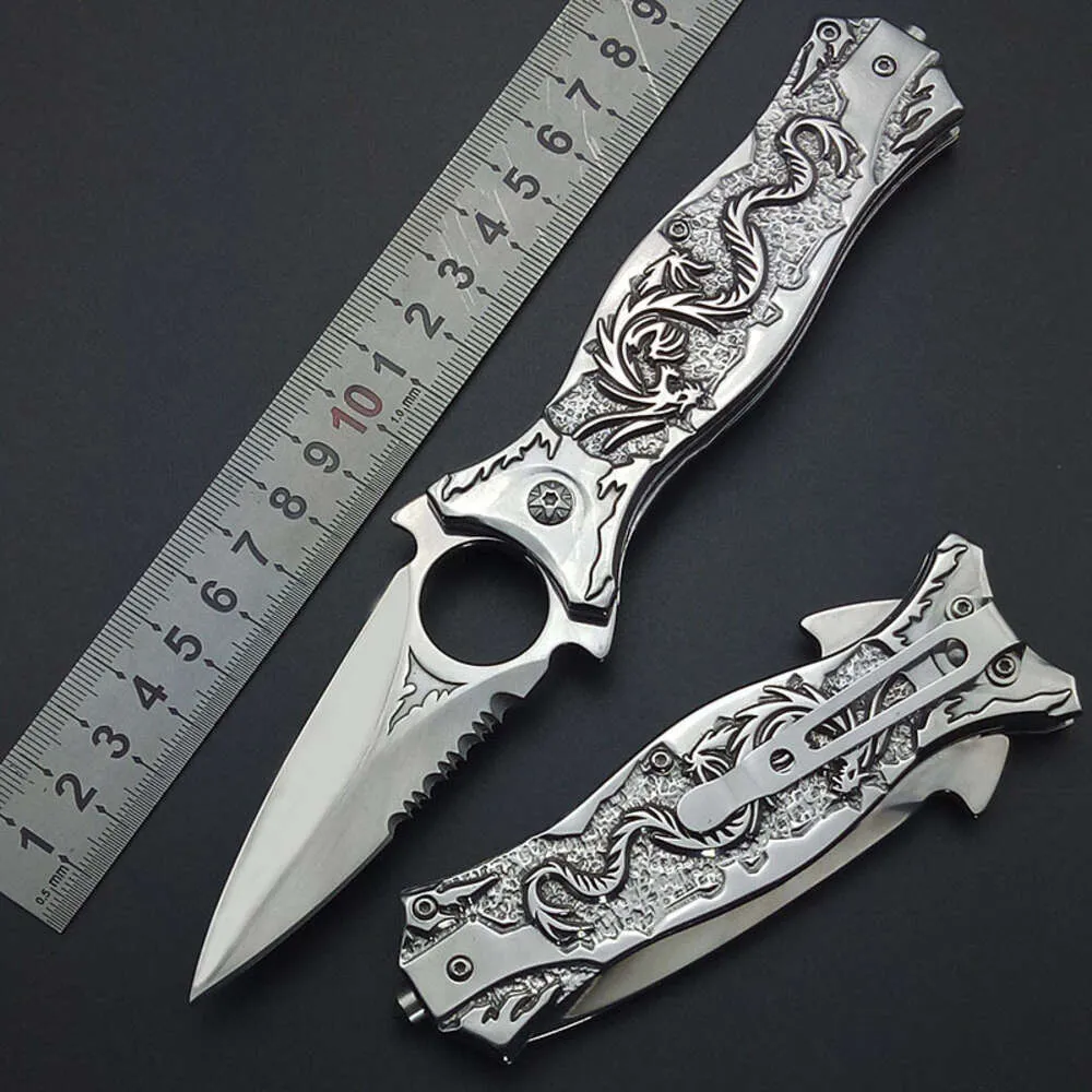 All Steel Mirror Light Siery Titanium Blade Dragon Outdoor Camping Collection Survival Pocket Knife Tactical Knifes 3D Carving