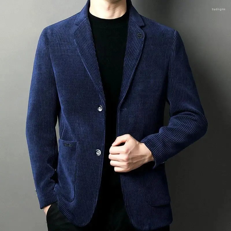 Mäns kostymer av hög kvalitet corduroy blazer män avslappnad affärsman gentleman koreansk mode höst vinter jacka svart gul blå