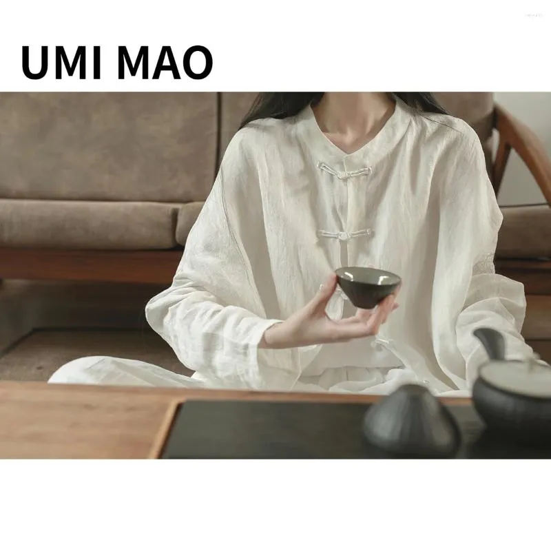 Women's Blouses UMI MAO Yamamoto Dark White Homemade Chinese Style Zen Bead Buckle Loose Top Designer Shirt Women Y2K Fashion Tops